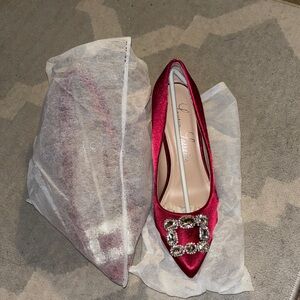 Lauren Lorraine Fuchsia Satin Heels with Crystal Buckle